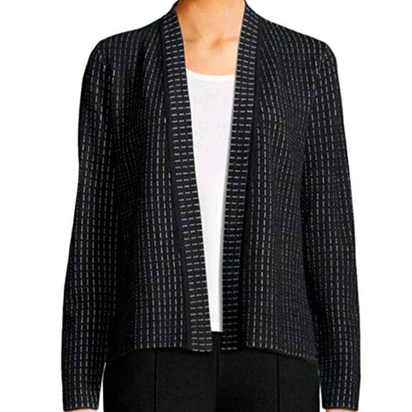 Eileen Fisher Silk Blend Black White Striped Knit Cardigan Size XS EUC Career - Picture 1 of 8